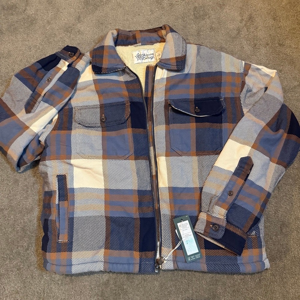 Alpine Design Womens Sherpa Lined Cozy Cabin Full Zip Shacket Blue Tan Plaid XS